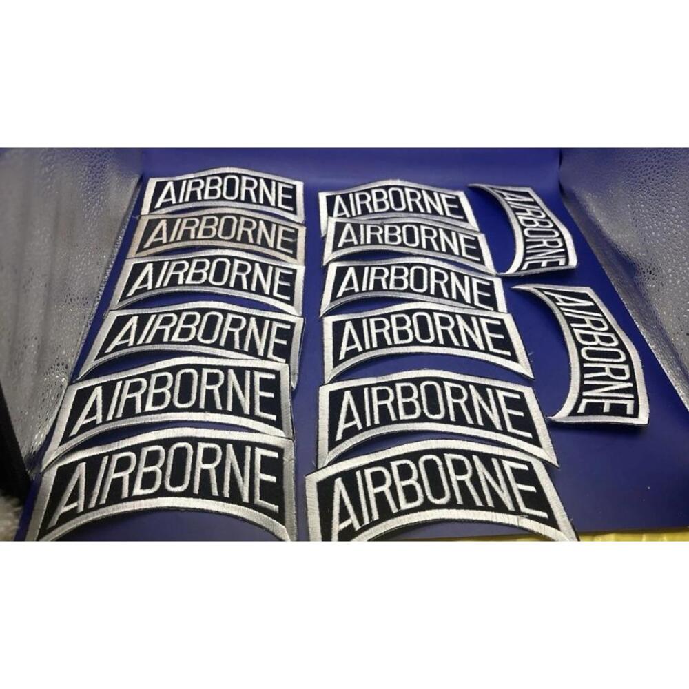 Airborne Rocker Patch Military Style Curved Tab Black & White Embroidered Lot 14
